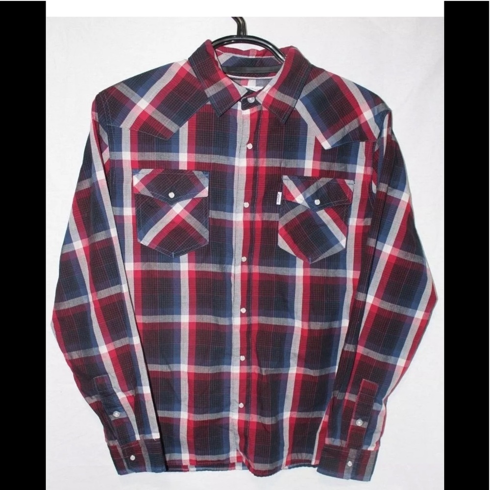 Levi Strauss & Co Red Blue Plaid Pearl Snap